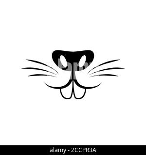 Cute rabbit nose minimalist black on white vector illustration. Cute rabbit icon. Animal nose and teeth logo for veterinarian or pet shop. Domestic an Stock Vector