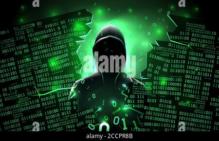 Hacker using the Internet hacked abstract computer server, database, network storage, firewall, social network account, theft of data Stock Vector