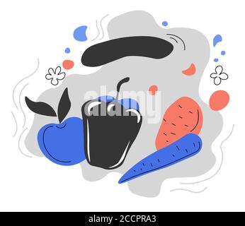 Healthy eating, vegetables and fruits dieting habits vector Stock Vector