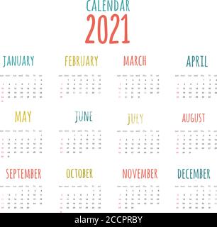 Vector 2021 calendar schedule in modern colored style Stock Vector