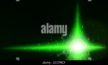 Binary code in futuristic matrix cyberspace, abstract shining green background with digital code, machine learning technology for artificial intellige Stock Vector