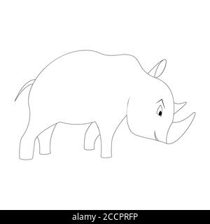 Cartoon rhinoceros outline. Vector illustration isolated on white background. Decoration for greeting cards, posters, flyers, prints for clothes. Stock Vector