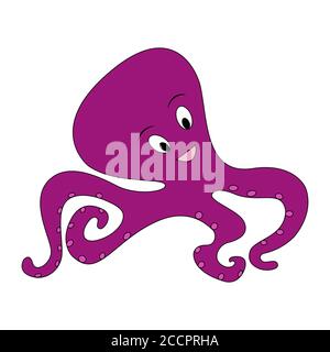 Cartoon color octopus outline. Vector color illustration isolated on white background. Decoration for greeting cards, posters, flyers, prints for clot Stock Vector