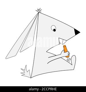 Cartoon color rabbit holding carrot. Vector color illustration isolated on white background. Decoration for greeting cards, posters, flyers, prints fo Stock Vector