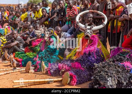 Masks Resting Detween Dances at Festima Festival in Dedougou, Burkina