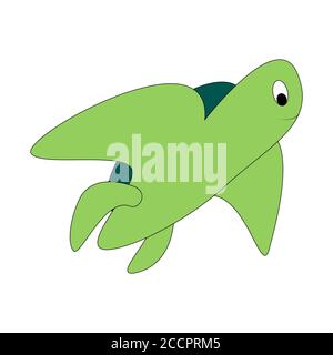 Cartoon color turtle outline. Vector color illustration isolated on white background. Decoration for greeting cards, posters, flyers, prints for cloth Stock Vector