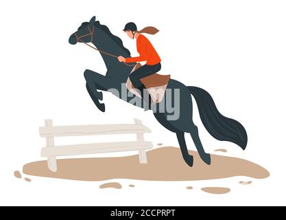 Horse rider practicing skills, jockey training with stallion Stock Vector