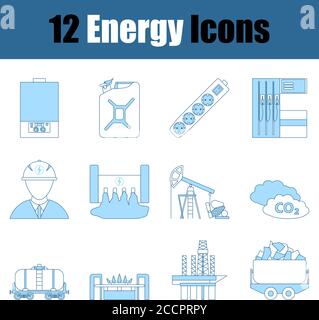 Energy Icon Set. Thin Line With Blue Fill Design. Vector Illustration. Stock Vector