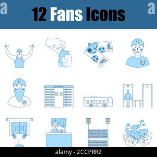 Fans Icon Set. Thin Line With Blue Fill Design. Vector Illustration. Stock Vector