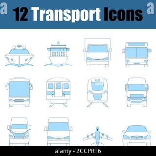 Transport Icon Set. Thin Line With Blue Fill Design. Vector Illustration. Stock Vector