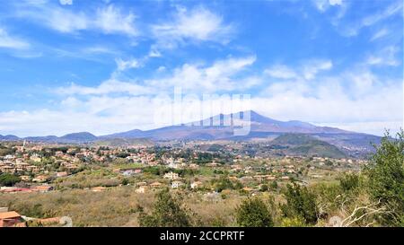 Etna volcano. View from afar. Italy, Sicily Stock Photo