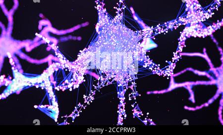 Artificial intelligence concept. AI neuron. Artificial neural network technology science. Neuron of interconnected neurons with electrical impulses Stock Photo