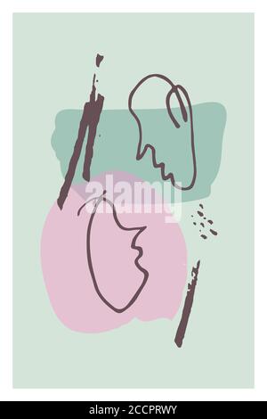Doodle abstract woman and man face one line drawing. Portret minimalistic style. Creative minimalist hand painted abstract artistic background. Artwor Stock Vector