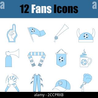 Fans Icon Set. Thin Line With Blue Fill Design. Vector Illustration. Stock Vector