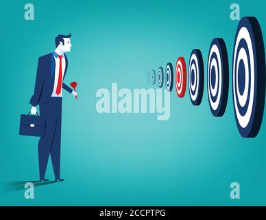 Businessman and multiple targets. Concept business illustration. Vector flat Stock Vector