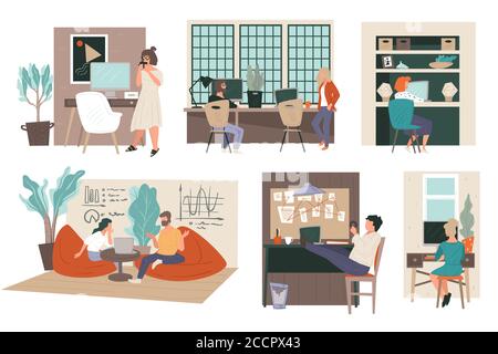 Working space at office or home, people at work Stock Vector