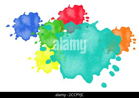 Watercolor spot with droplets, smudges, stains, splashes. Colorful multicolor blot in grunge style. To design and decor backgrounds, banners, flyers Stock Photo
