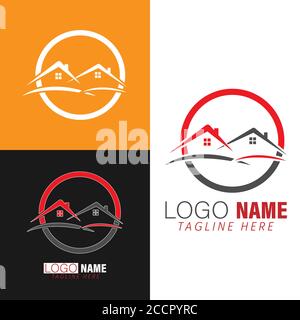 Logo. House and circle. Color vector illustration for logo, sticker or emblem Stock Vector