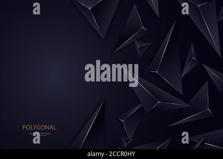 Abstract background with 3d triangles.Luxury of dark blue with gold line modern design. Stock Vector