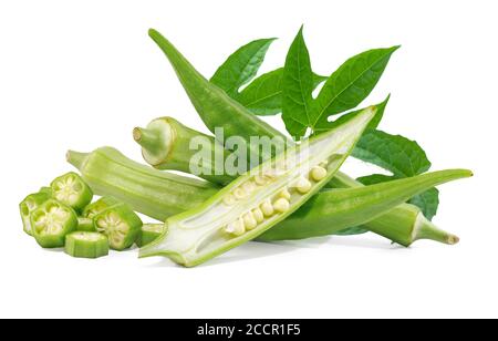Fresh okra cut out with isolated background Stock Photo