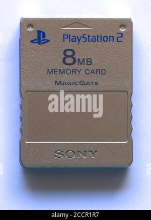 Photo of an Original Sony PS2 Playstation 2 8MB memory card close up Stock Photo