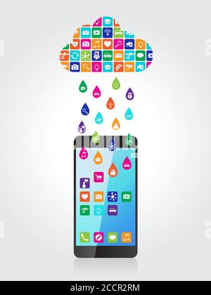 Rain from mobile apps: the application downloaded and installed to smartphone from the cloud Stock Vector