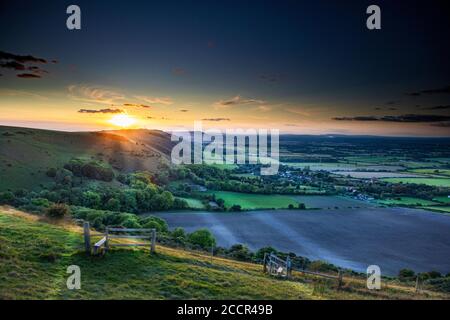 Sunset over the  South Downs National Park at Devil's Dyke. Brighton. East Sussex. Uk Stock Photo