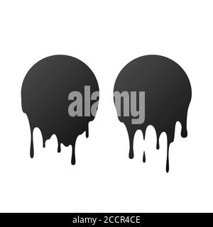 Dripping black circles. Dripping liquid. Liquid drops of ink. Vector illustration Stock Vector