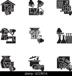 Handicraft black glyph icons set on white space Stock Vector