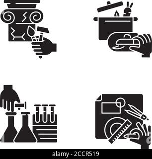 Handmade black glyph icons set on white space Stock Vector