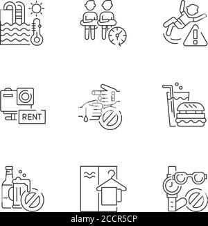 Aqua park linear icons set Stock Vector