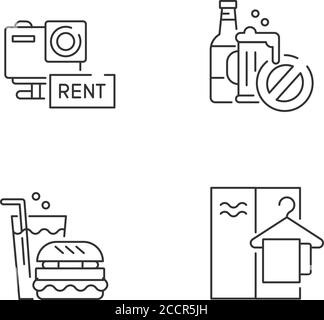 Aqua park service linear icons sets Stock Vector