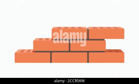small wall of red bricks on white Stock Vector