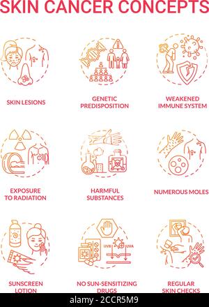 Skin cancer concept icons set Stock Vector
