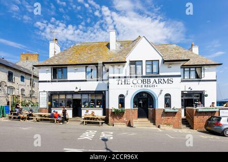 The Cobb Arms pub by The Cobb at Lyme Regis, a popular seaside town holiday resort on the Jurassic Coast in Dorset, south-west England Stock Photo