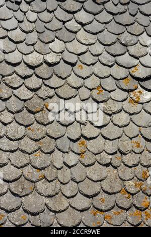 Closeup shot of traditional slate roof in Auvergne, France Stock Photo