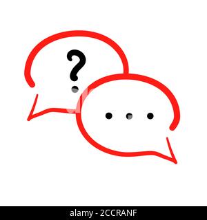 Chat bubble icon in red thin line. Talk message simple outline round logo. question and answer comment sign symbol. Web box speech vector isolated illustration. Faq pictogram for social highlights. Stock Vector