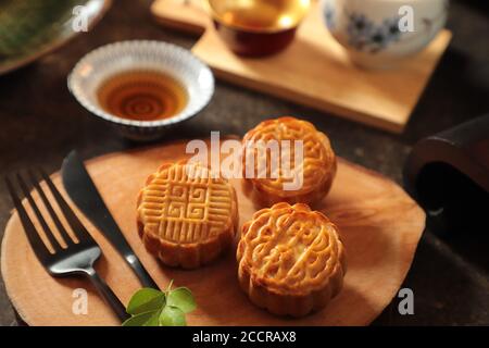 Mooncakes, Seasonal Chinese Pastry for the Mid-Autumn Festival Stock Photo