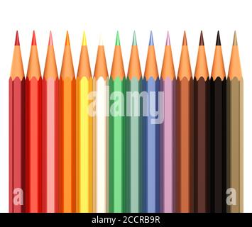 Color pencils in line isolated on a white background. Back to School. Rainbow set of colored pencils Stock Photo