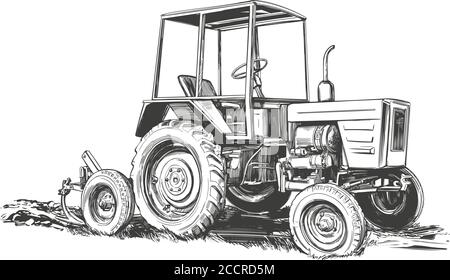 Farm tractor hand drawn vector illustration sketch Stock Vector