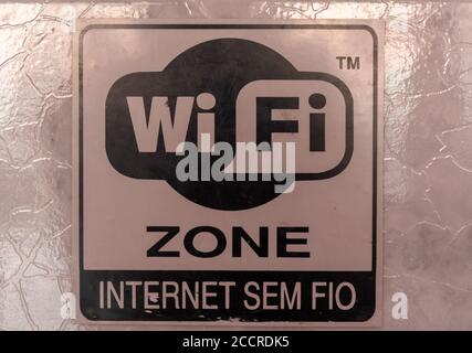 Old "wireless internet" wifi signpost for commercial environments. Web data signpost Stock Photo