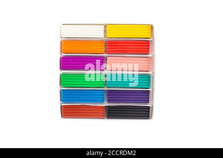 set of children's multi-colored plasticine for modeling and modeling on a white background, isolate, colorful Stock Photo