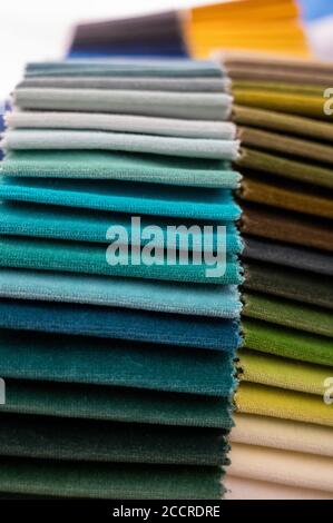Cool tones of green and blue soft luxury velvet samples Stock Photo