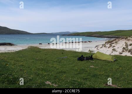 Wild Camping Bagh A Deas Beach The Hebridean Way Vatersay Isle Of Barra Outer Hebrides Highlands Scotland Uk Stock Photo Alamy