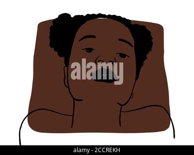 Hand draw outline portrait of african black woman with dark bown sample color. Abstract colletion of different people and skin tones. Diversity concep Stock Photo