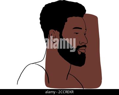 Hand draw outline portrait of african black man with bown sample color. Abstract colletion of different people and skin tones. Diversity concept Stock Photo