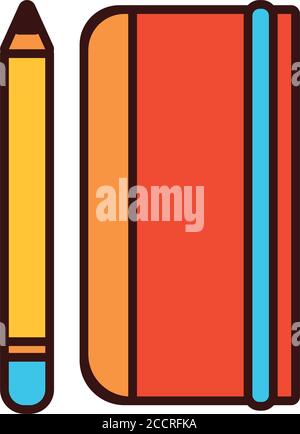 book with pencil line and fill style icon design, Education literature ...