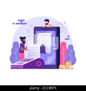 Mobile Payment Online Bill Concept in Flat Design Stock Vector