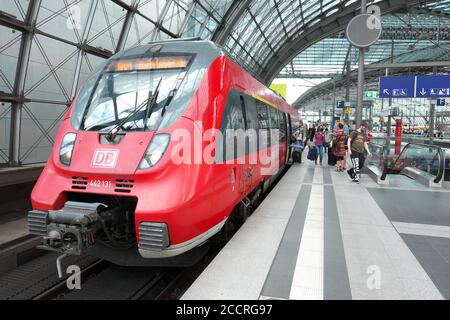 Berlin Germany DB train at the main Berlin Hauptbahnhof railway train station in 2020 Stock Photo