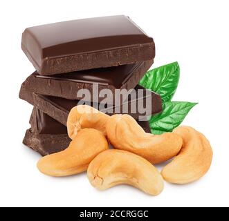 chocolate with Cashew nuts isolated on white background with clipping path and full depth of field. Stock Photo